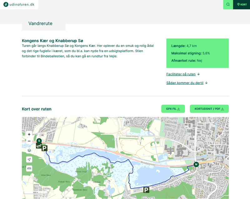 Detaljevisningssiden i den nye Umbraco CMS løsning til Naturstyrelsens site, udinaturen.dk