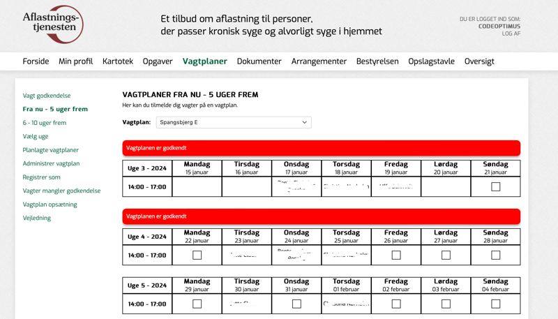 Komplekst system dokumentere frivilligetimer for aflastningstjenesten